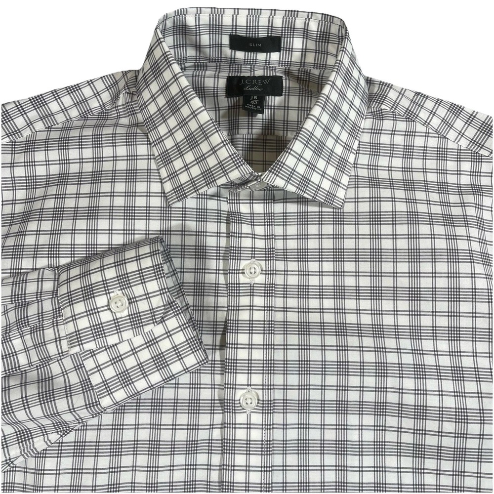 J.Crew Ludlow Slim Fit Dress Shirt Men's Black/white Gingham Plaid 15/33 Wedding